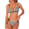 CUPSHE Women’s Bikini Sets Two Piece Swimsuit V Neck Stitching Side Cutout Back Hook Adjustable Straps(White Brown Floral)