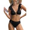 CUPSHE Women’s Bikini Sets Two Piece Swimsuit V Neck V Wire Ruffle Adjustable Straps Ruching Back Hook(Black)