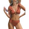 CUPSHE Women’s Bikini Sets Two Piece Swimsuit V Neck V Wire Ruffle Adjustable Straps Ruching Back Hook(Brownish Red)