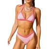 CUPSHE Women’s Bikini Sets Two Piece Swimsuits Halter V Neck Strappy Hook Shell Stitch Cheeky Swimwear(Coral Pink)