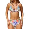 CUPSHE Women’s Bikini Sets Underwire Scoop Neck Double Straps Self Tied Crisscross Bathing Suit High Rise(White/Boho)