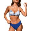 CUPSHE Women’s Bikini Sets V Neck Two Piece Bathing Suits Twist Front Back Self Tie Halter Mid Rise(Blue Tropical)