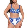 CUPSHE Women’s Bikini Sets for Women Large Bust Two Piece High Waisted Swimsuit Bandeau Top Underwire Sweetheart Neck(White/Navy Floral)