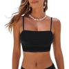 CUPSHE Womens Bikini Top Swimsuit Ruching Bandeau Top Spaghetti Adjustable Straps(Black)