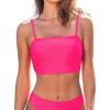 CUPSHE Womens Bikini Top Swimsuit Ruching Bandeau Top Spaghetti Adjustable Straps(Bright Pink)