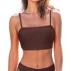 CUPSHE Womens Bikini Top Swimsuit Ruching Bandeau Top Spaghetti Adjustable Straps(Chocolate Brown)