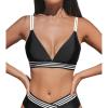 CUPSHE Women’s Bikini Top V Neck Triangle Swimsuit Top Only Double Adjustable Straps Back Hook(Black/White)