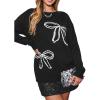 CUPSHE Women’s Bow Knit Sweater Crew Neck Long Sleeve Knitted Oversized Pullover Tops(Black)