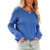 CUPSHE Women’s Cable Knit Sweaters Long Sleeve Boat Neck 2024 Fall Sweater Tops(Blue)