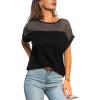 CUPSHE Women’s Cap Sleeve Shirts Sheer Mesh Sheer Sexy Crew Neck Trendy Going Out Tops Classic Basic Tee Shirt(Black)