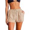 CUPSHE Women’s Casual Shorts Striped High Waisted Summer Beach Cover Up Shorts with Pockets(Brown)