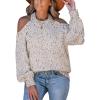 CUPSHE Women’s Cold Shoulder Oversized Sweaters Long Sleeve Criss Cross Rainbow Pom Knit Jumper Tops(Beige)