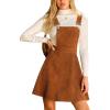 CUPSHE Women’s Corduroy Fall Overall Dress Square Neck Adjustable Straps Ruffle Hem Casual Pinafore Mini Dress(Brown)