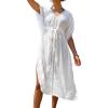 CUPSHE Women’s Cover Up Tassel Trim Belted Midi Length(White)