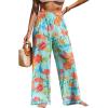 CUPSHE Women’s Cover up Boho Floral Print Drawstring Wide Leg Pants High Waist Wrap Cover-Up Pant(Blue-pink)