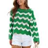 CUPSHE Women’s Crochet Cover Up Long Sleeve Striped Beach Cover Up Top Summer Casual Knit Tops for Swimwear(Top Only)(Green Stripes)