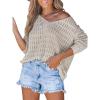 CUPSHE Women’s Crochet Sweater Hollow Out Pullover Top Long Sleeve Lightweight Loose Knit Cover Up V Neck Boho Tops(Apricot)