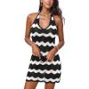 CUPSHE Women’s Crochet Swimsuit Cover Up Halter Striped Beach Cover Ups Summer Sleeveless Coverup Dress for Swimwear(Black Striped)