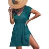 CUPSHE Womens Crochet Swimsuit Coverup Short Sleeve V Neck Mesh Mini Dress Split Casual Knit Beach Cover Ups(Green)
