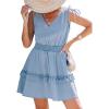 CUPSHE Women’s Denim Dress Sleeveless Casual Mini Summer Jean Dresses V Neck Smocked Waist Flowy Sundress(Blue)