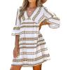 CUPSHE Women’s Dress Geo Print V-Neck Long Sleeve Mini Dresses Short Sleeves Casual(White)