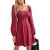 CUPSHE Women’s Fall Dresses 2025 Long Sleeve Casual Outfits A Line Ruched Cotton Cocktail Sweetheart Flowy Mini Party Dress(Burgundy)