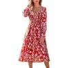 CUPSHE Womens Fall Dresses 2025 Square Neck Smocked Long Sleeve Ruffled Lace Long Formal A Line Maxi Wedding Guest Dress(Red Floral)