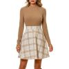 CUPSHE Women’s Fall Dresses Plaid Mock Neck Long Sleeves Casual Outfits A Line Mini Dress(Khaki)