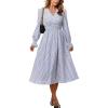 CUPSHE Women’s Fall Dresses Striped V Neck Long Sleeve Elastic Somked Swing Maxi Dress(Blue)