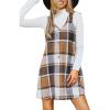 CUPSHE Women’s Fall Dresses V Neck Plaid Sleeveless Wide Straps Casual Button Pinafore Overall Mini Dress with Pockets(Khaki Plaid)