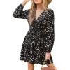 CUPSHE Women’s Fall Dresses Wild Abstract Plunging V Neck Long Sleeve Elastic Waist Casual Mini Dress(Black)