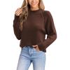 CUPSHE Women’s Fall Long Sleeve Mock Neck Ribbed Knit Chunky Casual Soft Pullover Sweater Tops(Brown)
