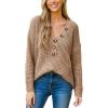 CUPSHE Women’s Fall Sweater Chunky Knit Half Button Front Long Sleeve V Neck Casual Oversized Pullover Top(Camel)