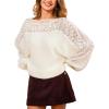 CUPSHE Women’s Fall Sweater Long Sleeve Knit Lace Top Soft Lightweight Pullover Sweaters(White)