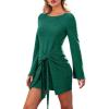CUPSHE Womens Fall Wedding Guest Christmas Dress Long Sleeve Wrap Dress Tie Waist Crewneck Bodycon Mini Dresses(Green)