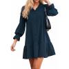 CUPSHE Womens Fall Winter Corduroy Dress Long Sleeve Babydoll Mini Dress Causal V Neck Button Down Tunic Dress(Navy Blue)