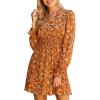 CUPSHE Women’s Floral Fall Mini Dress Boho V Neck Ruffle Sleeves Smocked Waist A Line Dresses(Orange)