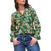 CUPSHE Womens Floral Long Sleeve V Neck Work Casual Dressy Blouse Shirts(Green)