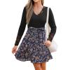 CUPSHE Women’s Floral Ruffled Mini Dress V Neck Long Sleeve Waist Tie Lace Trim Casual Dresses(Black Floral)