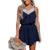 CUPSHE Women’s Jumpsuits Flared Lace Sleeveless Romper Wide leg Overall V Neck Outfit Casual Dressy(Blue)