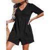 CUPSHE Women’s Jumpsuits V-Neck Wide Leg Romper Short Sleeves Overall with Front Pockets Outfit Casual Beach(Black)