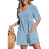 CUPSHE Women’s Jumpsuits V-Neck Wide Leg Romper Short Sleeves Overall with Front Pockets Outfit Casual Beach(Light Blue)