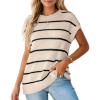 CUPSHE Womens Knit Short Sleeve Sweater Striped Crew Neck Cap Sleeve Top Casual Pullover Tops(Khaki)