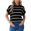 CUPSHE Womens Knit Short Sleeve Sweater Striped Crew Neck Cap Sleeve Top Casual Pullover Tops(White Stripe)