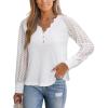 CUPSHE Women’s Lace Blouse Long Sleeve Eyelet V Neck Dressy Button Tops Scalloped Elegant Shirt(White)