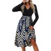 CUPSHE Womens Leopard Print Panel A Line Midi Dress Long Sleeve V Neck Waist Tie Wrap Casual Fall Dresses(Royal Blue Geo)