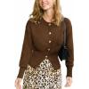 CUPSHE Women’s Lightweight Button Down Fall Cardigan Long Sleeve Crewneck Ribbed Knit Trendy Cardigan Sweater(Brown)