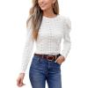 CUPSHE Women’s Long Sleeve Blouse Crewneck Knit Tops Casual Loose Shirt 2024 Fall Outfit Clothes(White)