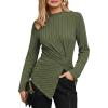 CUPSHE Women’s Long Sleeve Fitted T-Shirt, Mock Neck Casual Commuter Tops Side Slit Asymmetric Hem Solid Shirt(Green)