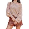 CUPSHE Women’s Long Sleeve Scoop Neck Crochet Sweater Solid Fall Winter Casual Knit Pullover Sweater(Brown)